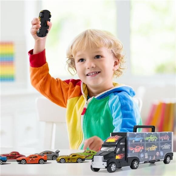 Big Mo's Toys Transport Car Carrier Truck - with 6 Stylish Metal Racing Cars - Picture 5 of 7